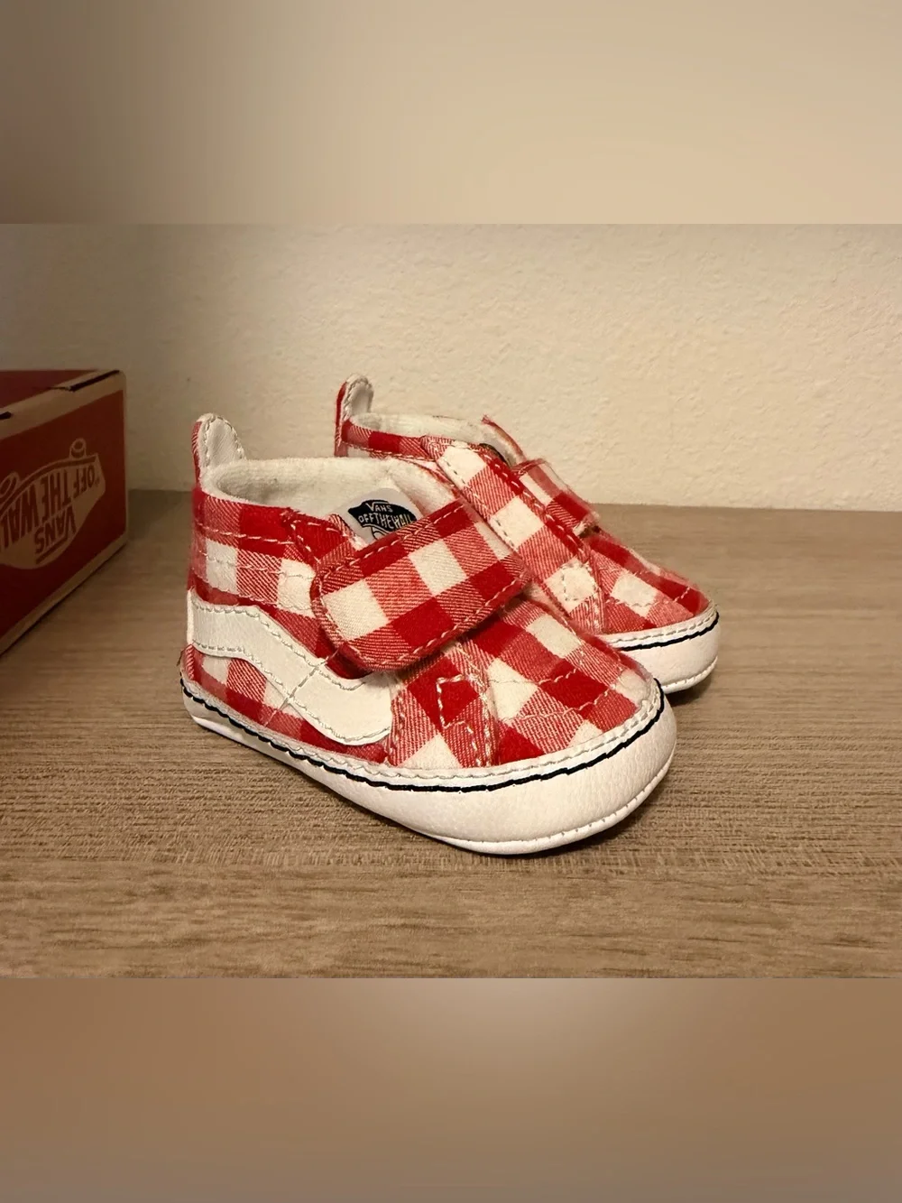 Vans Kids Red & White Gingham High-Top Walker